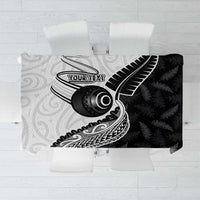 Personalised Aotearoa Lawn Bowls Tablecloth Maori and Silver Fern Half Style LT03 White - Polynesian Pride