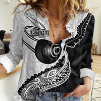 Personalised Aotearoa Lawn Bowls Women Casual Shirt Maori and Silver Fern Half Style LT03 Female White - Polynesian Pride