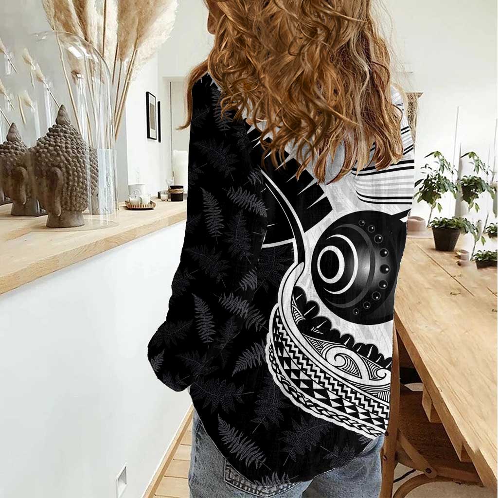 Personalised Aotearoa Lawn Bowls Women Casual Shirt Maori and Silver Fern Half Style LT03 - Polynesian Pride