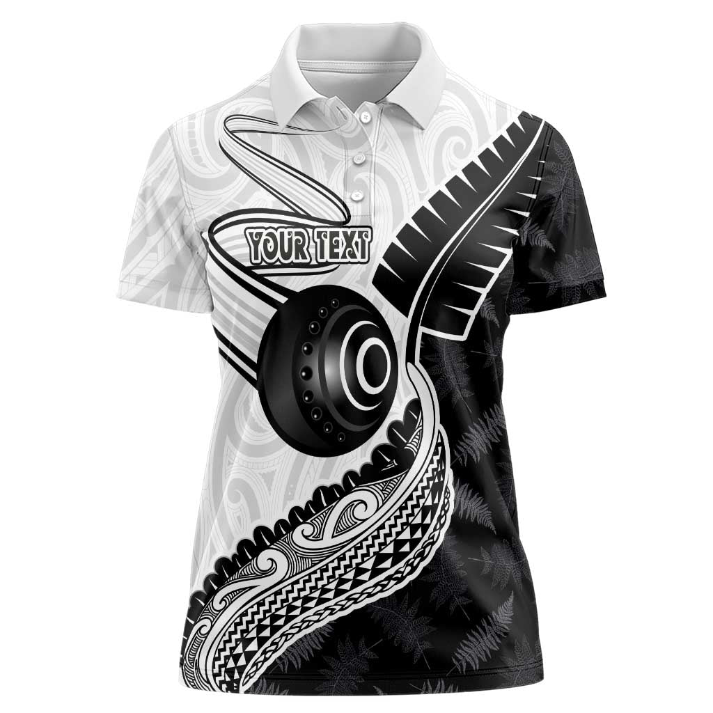 Personalised Aotearoa Lawn Bowls Women Polo Shirt Maori and Silver Fern Half Style LT03 Female White - Polynesian Pride