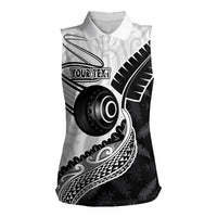 Personalised Aotearoa Lawn Bowls Women Sleeveless Polo Shirt Maori and Silver Fern Half Style LT03 Female White - Polynesian Pride