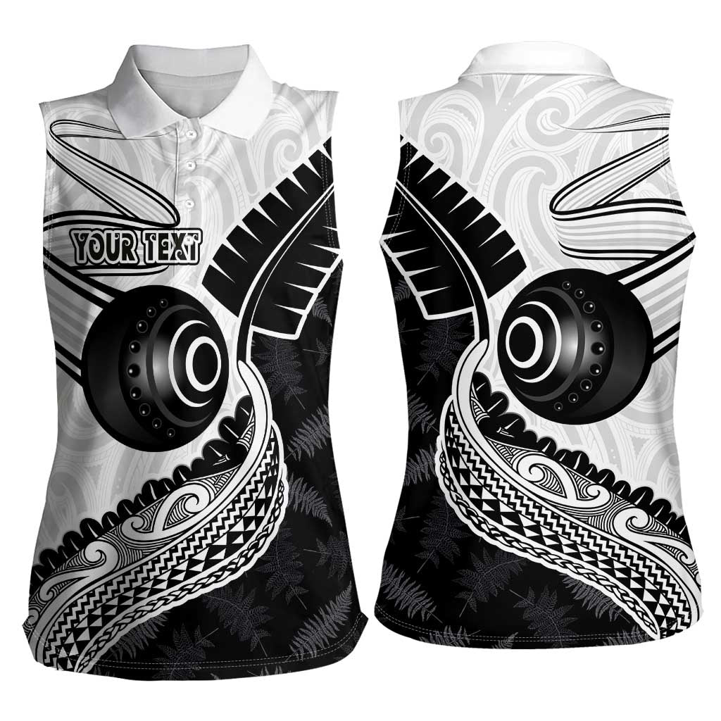 Personalised Aotearoa Lawn Bowls Women Sleeveless Polo Shirt Maori and Silver Fern Half Style LT03 - Polynesian Pride