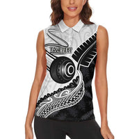 Personalised Aotearoa Lawn Bowls Women Sleeveless Polo Shirt Maori and Silver Fern Half Style LT03 - Polynesian Pride