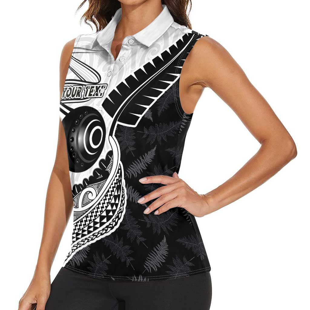 Personalised Aotearoa Lawn Bowls Women Sleeveless Polo Shirt Maori and Silver Fern Half Style LT03 - Polynesian Pride