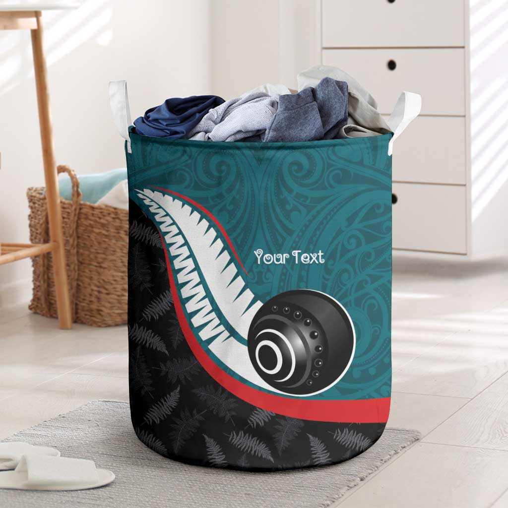 Personalised Aotearoa Lawn Bowls Laundry Basket Maori and Silver Fern Sporty Style Teal Color LT03 Teal - Polynesian Pride