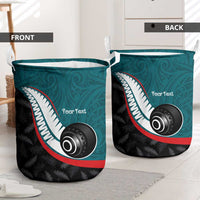 Personalised Aotearoa Lawn Bowls Laundry Basket Maori and Silver Fern Sporty Style Teal Color LT03 - Polynesian Pride
