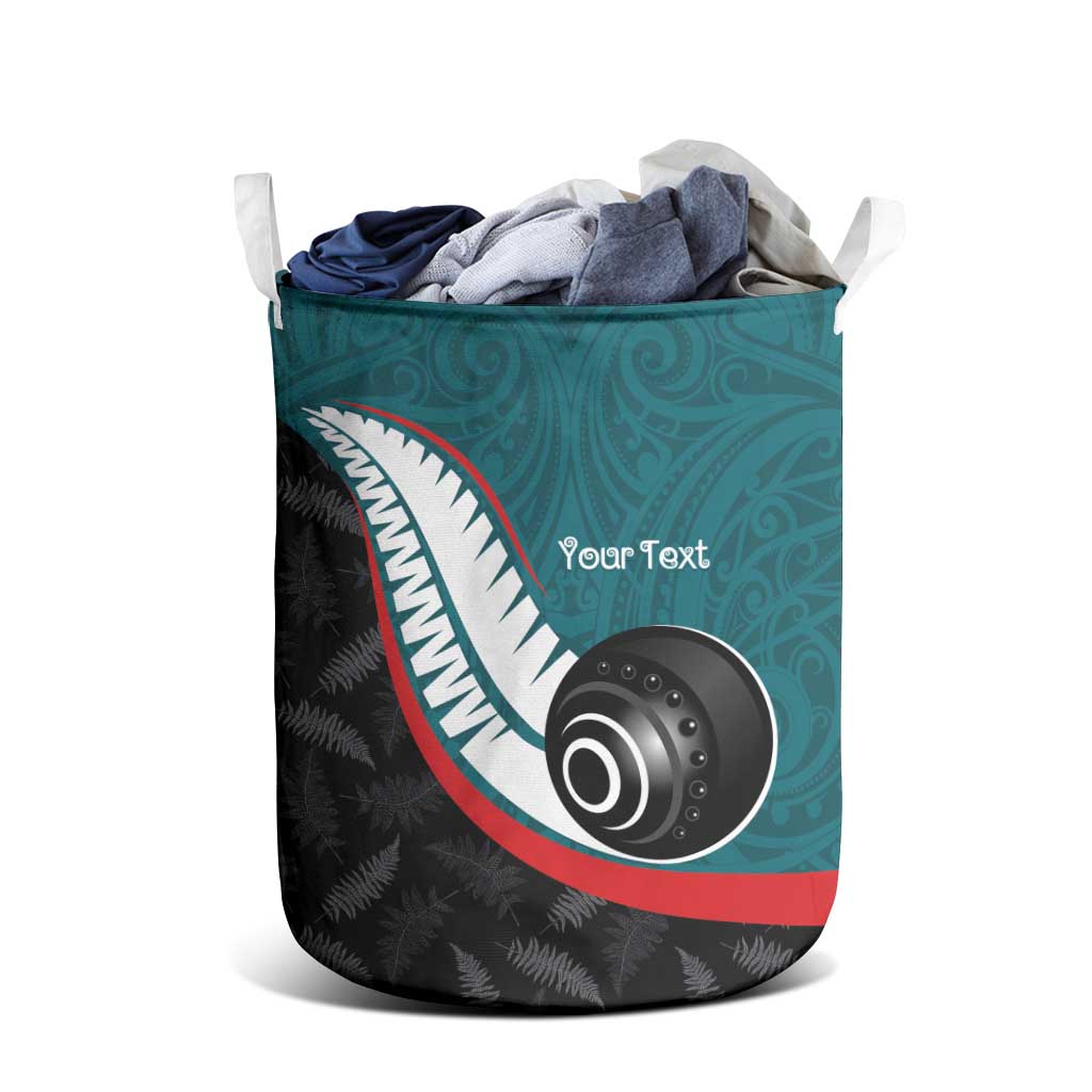 Personalised Aotearoa Lawn Bowls Laundry Basket Maori and Silver Fern Sporty Style Teal Color LT03 - Polynesian Pride