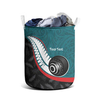 Personalised Aotearoa Lawn Bowls Laundry Basket Maori and Silver Fern Sporty Style Teal Color LT03 - Polynesian Pride