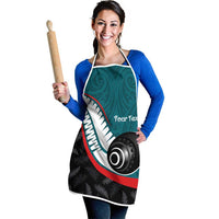 Personalised Aotearoa Lawn Bowls Apron Maori and Silver Fern Sporty Style Teal Color LT03 - Polynesian Pride