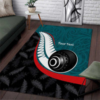 Personalised Aotearoa Lawn Bowls Area Rug Maori and Silver Fern Sporty Style Teal Color LT03 Teal - Polynesian Pride