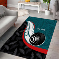 Personalised Aotearoa Lawn Bowls Area Rug Maori and Silver Fern Sporty Style Teal Color LT03 - Polynesian Pride