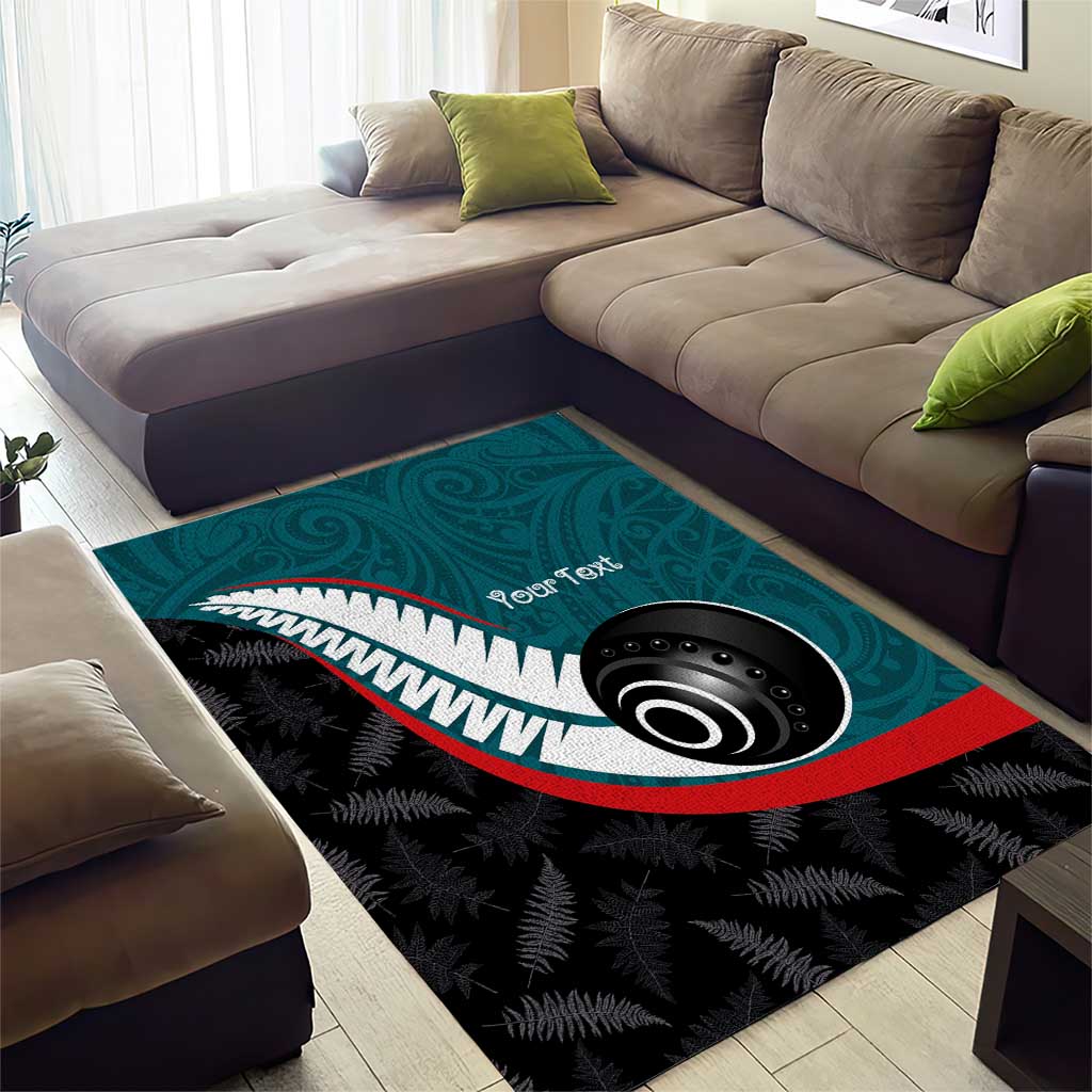 Personalised Aotearoa Lawn Bowls Area Rug Maori and Silver Fern Sporty Style Teal Color LT03 - Polynesian Pride