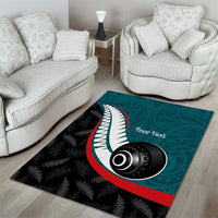 Personalised Aotearoa Lawn Bowls Area Rug Maori and Silver Fern Sporty Style Teal Color LT03 - Polynesian Pride