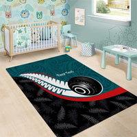 Personalised Aotearoa Lawn Bowls Area Rug Maori and Silver Fern Sporty Style Teal Color LT03 - Polynesian Pride