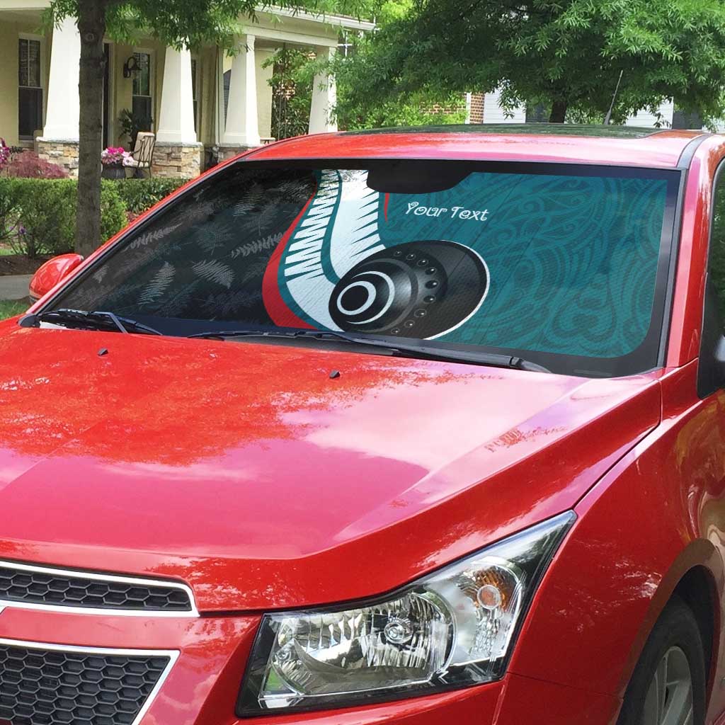 Personalised Aotearoa Lawn Bowls Auto Sun Shade Maori and Silver Fern Sporty Style Teal Color LT03 - Polynesian Pride