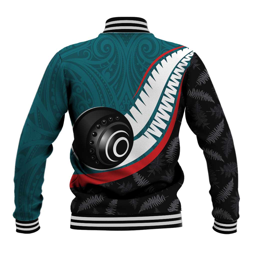 Personalised Aotearoa Lawn Bowls Baseball Jacket Maori and Silver Fern Sporty Style Teal Color LT03 - Polynesian Pride