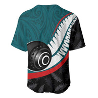 Personalised Aotearoa Lawn Bowls Baseball Jersey Maori and Silver Fern Sporty Style Teal Color LT03 - Polynesian Pride