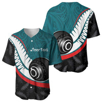 Personalised Aotearoa Lawn Bowls Baseball Jersey Maori and Silver Fern Sporty Style Teal Color LT03 - Polynesian Pride