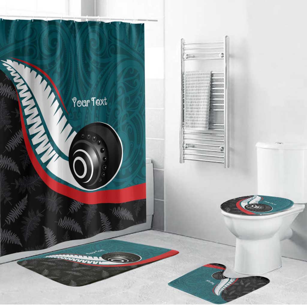 Personalised Aotearoa Lawn Bowls Bathroom Set Maori and Silver Fern Sporty Style Teal Color LT03 Bathroom Set (4 pcs) Teal - Polynesian Pride