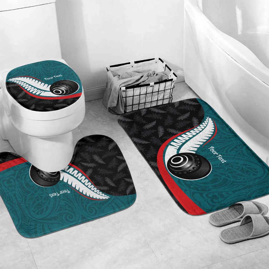 Personalised Aotearoa Lawn Bowls Bathroom Set Maori and Silver Fern Sporty Style Teal Color LT03 Mat Set Only (3 pcs) One Size Teal - Polynesian Pride