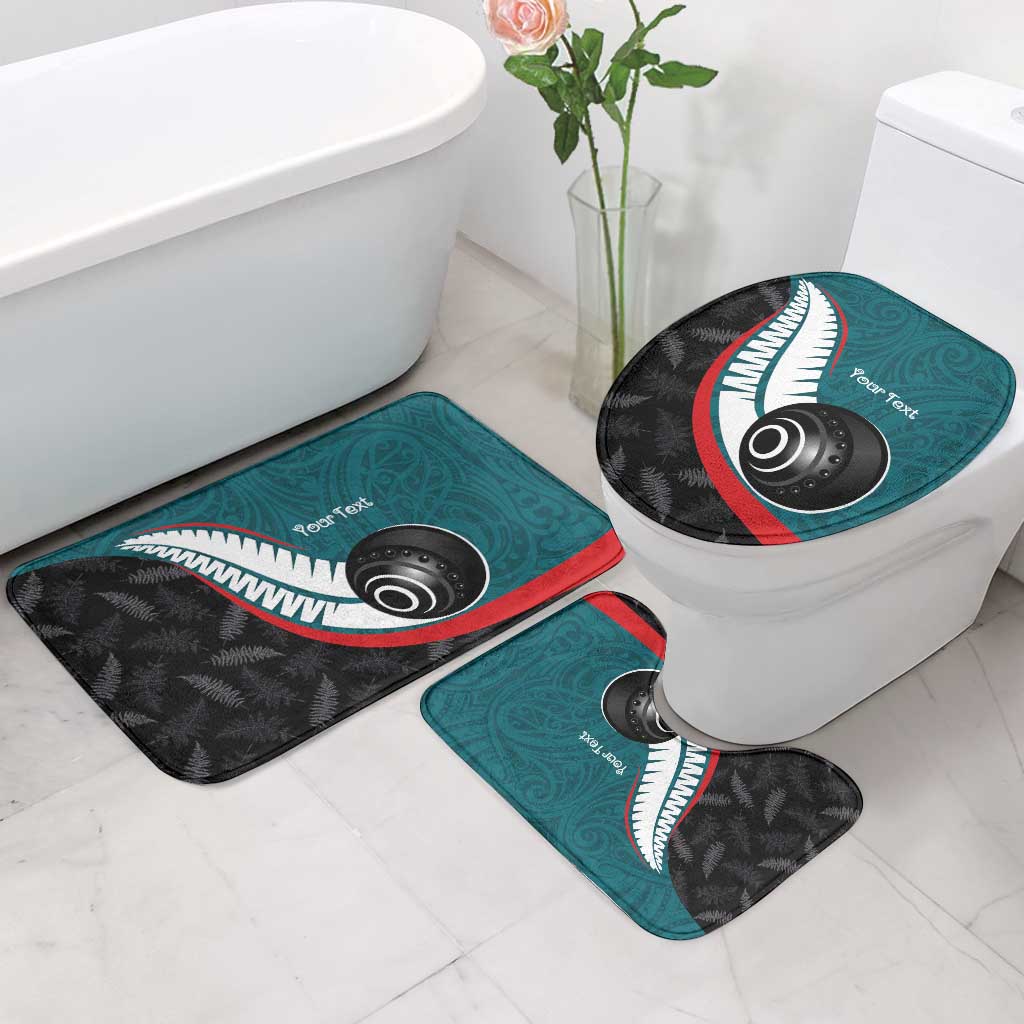 Personalised Aotearoa Lawn Bowls Bathroom Set Maori and Silver Fern Sporty Style Teal Color LT03 - Polynesian Pride