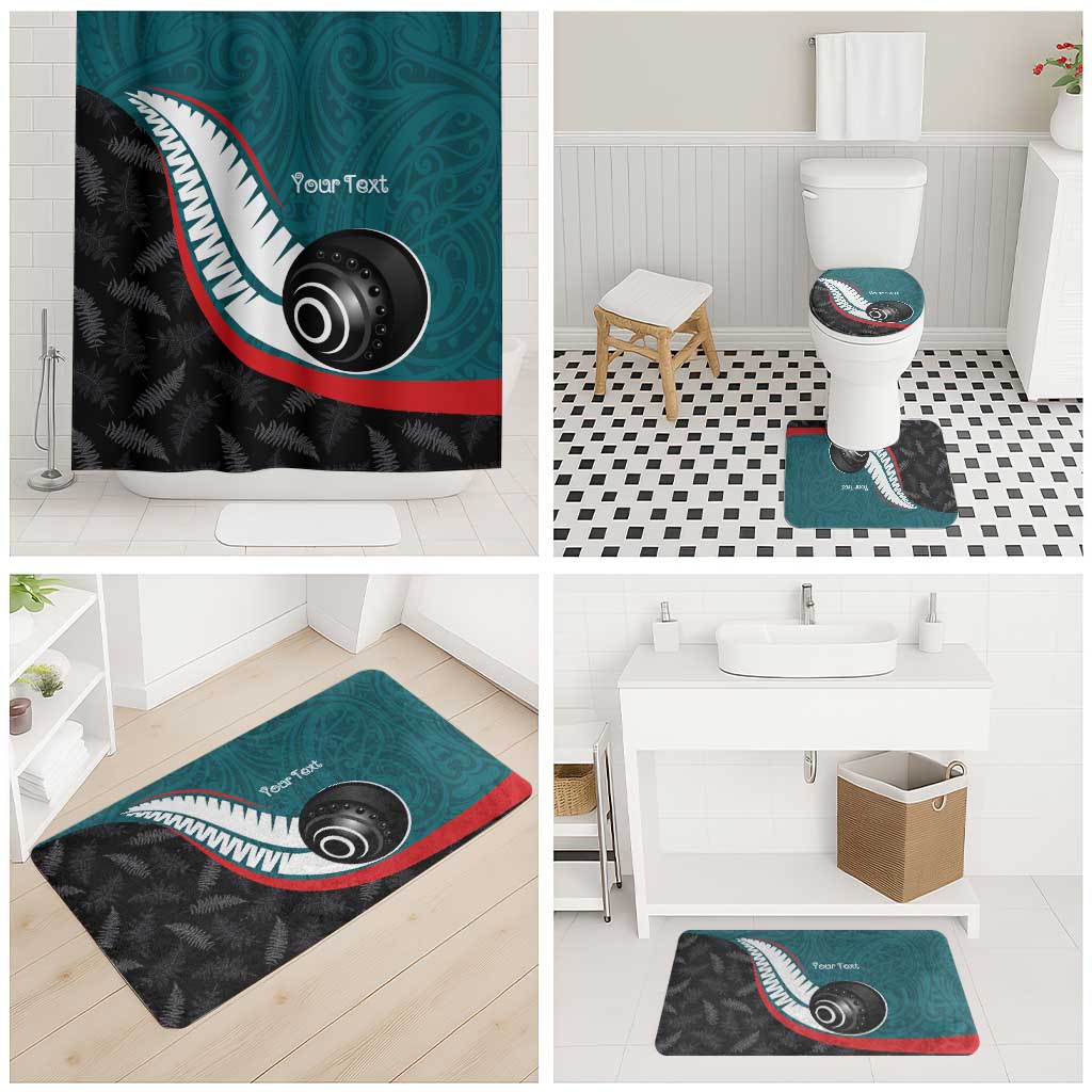 Personalised Aotearoa Lawn Bowls Bathroom Set Maori and Silver Fern Sporty Style Teal Color LT03 - Polynesian Pride