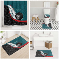 Personalised Aotearoa Lawn Bowls Bathroom Set Maori and Silver Fern Sporty Style Teal Color LT03 - Polynesian Pride
