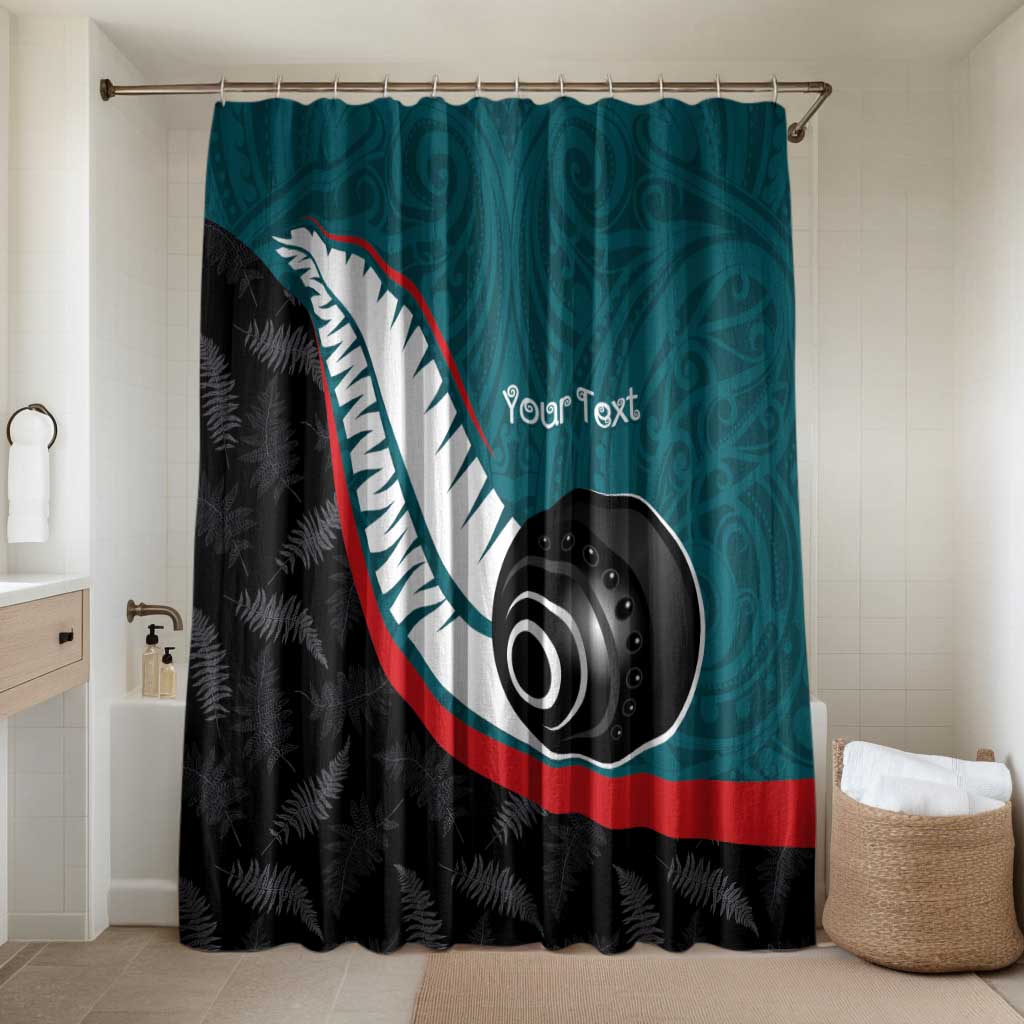 Personalised Aotearoa Lawn Bowls Bathroom Set Maori and Silver Fern Sporty Style Teal Color LT03 Shower Curtain Only Teal - Polynesian Pride