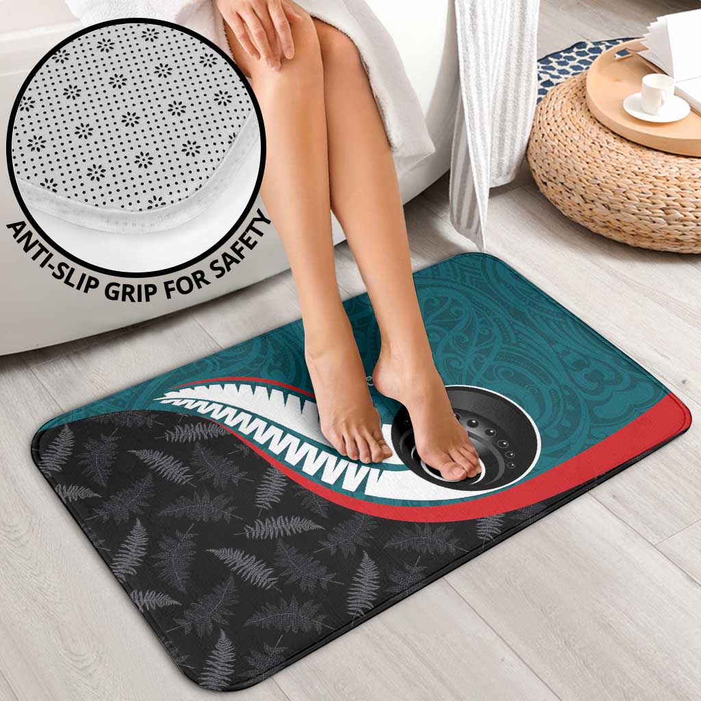Personalised Aotearoa Lawn Bowls Bathroom Set Maori and Silver Fern Sporty Style Teal Color LT03 - Polynesian Pride