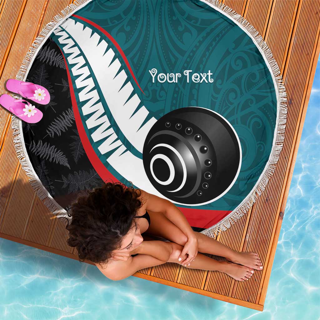 Personalised Aotearoa Lawn Bowls Beach Blanket Maori and Silver Fern Sporty Style Teal Color LT03 - Polynesian Pride