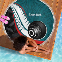 Personalised Aotearoa Lawn Bowls Beach Blanket Maori and Silver Fern Sporty Style Teal Color LT03 - Polynesian Pride