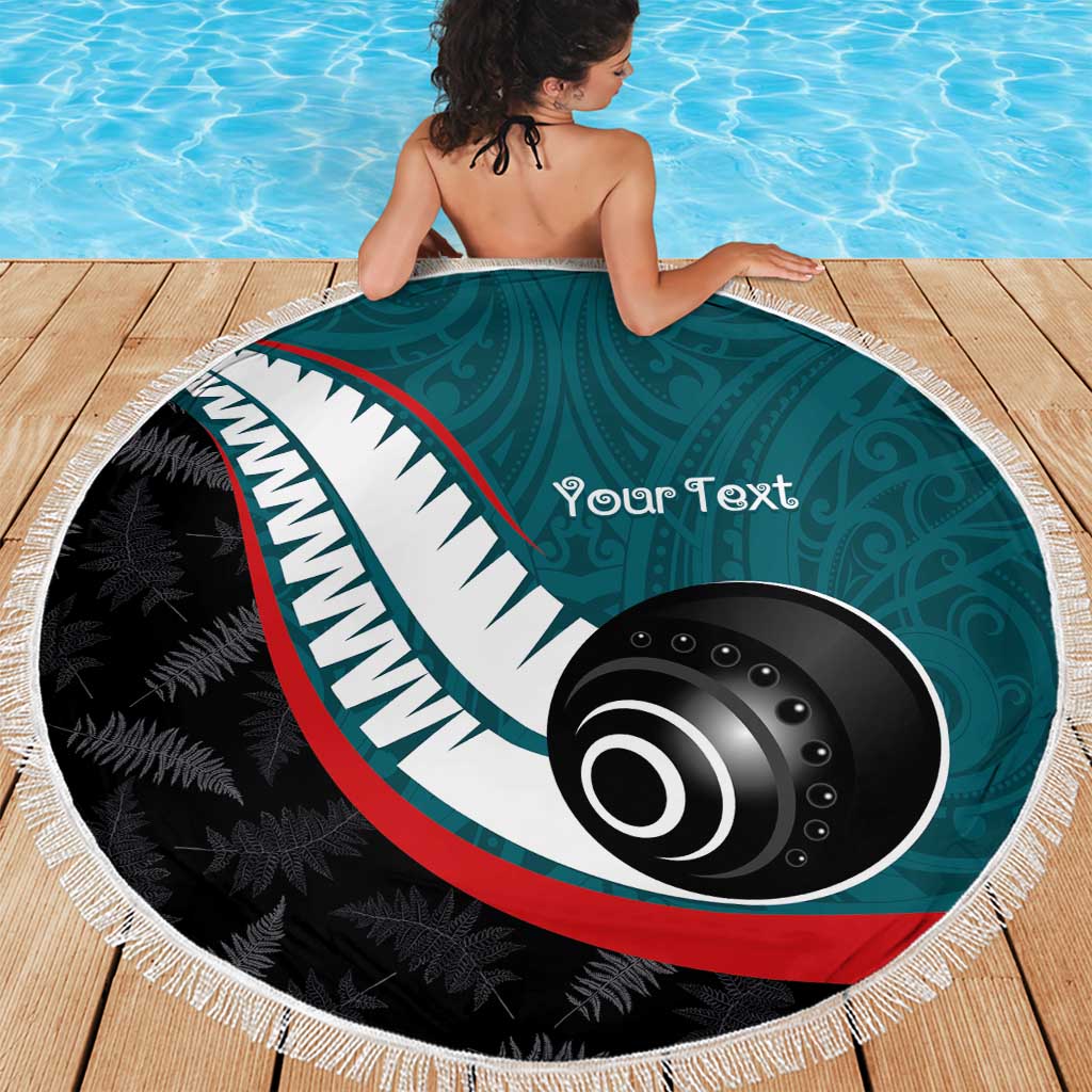 Personalised Aotearoa Lawn Bowls Beach Blanket Maori and Silver Fern Sporty Style Teal Color LT03 - Polynesian Pride