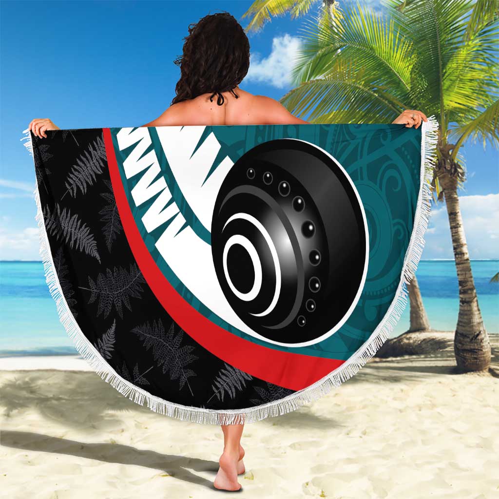 Personalised Aotearoa Lawn Bowls Beach Blanket Maori and Silver Fern Sporty Style Teal Color LT03 - Polynesian Pride