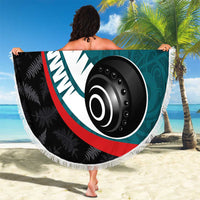 Personalised Aotearoa Lawn Bowls Beach Blanket Maori and Silver Fern Sporty Style Teal Color LT03 - Polynesian Pride