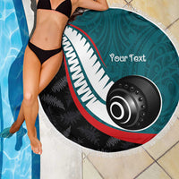 Personalised Aotearoa Lawn Bowls Beach Blanket Maori and Silver Fern Sporty Style Teal Color LT03 - Polynesian Pride
