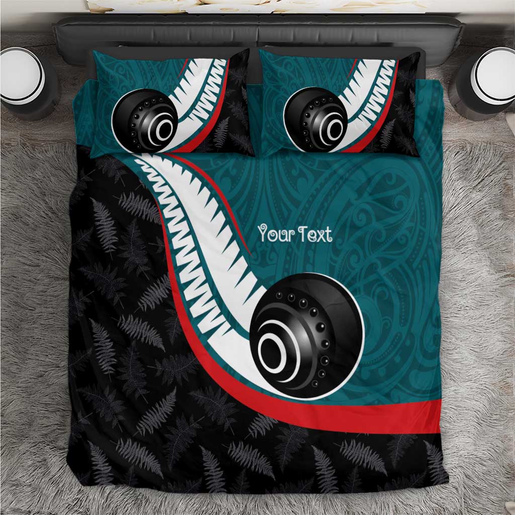 Personalised Aotearoa Lawn Bowls Bedding Set Maori and Silver Fern Sporty Style Teal Color LT03 Teal - Polynesian Pride