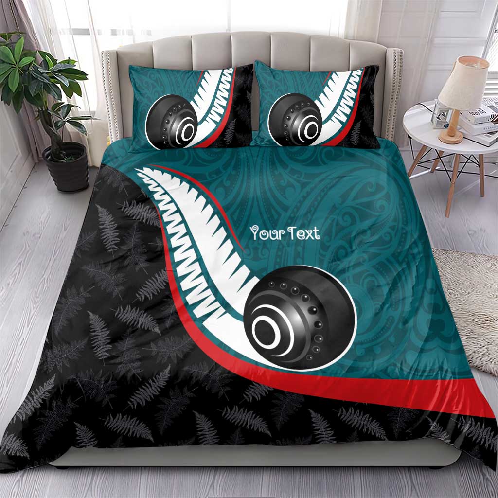 Personalised Aotearoa Lawn Bowls Bedding Set Maori and Silver Fern Sporty Style Teal Color LT03 - Polynesian Pride