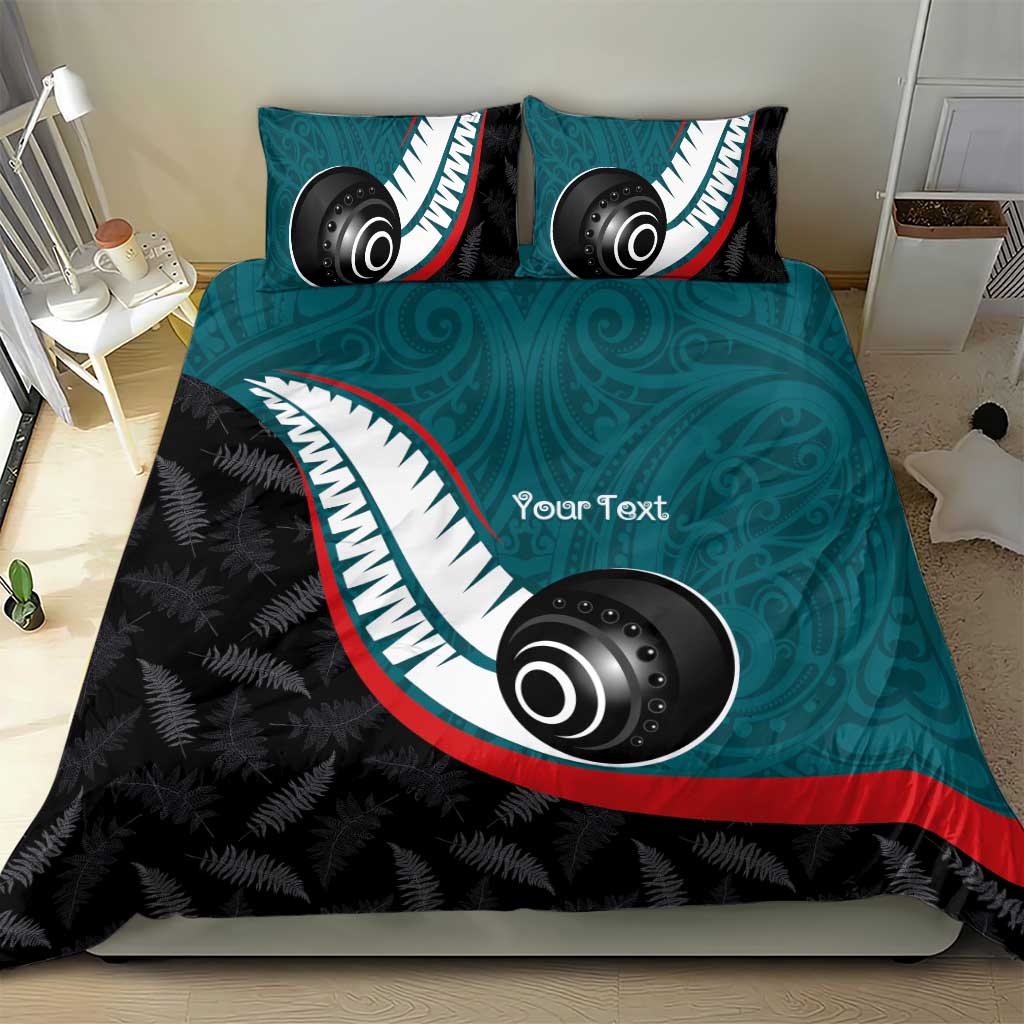 Personalised Aotearoa Lawn Bowls Bedding Set Maori and Silver Fern Sporty Style Teal Color LT03 - Polynesian Pride