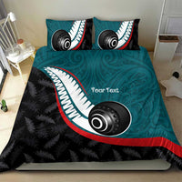 Personalised Aotearoa Lawn Bowls Bedding Set Maori and Silver Fern Sporty Style Teal Color LT03 - Polynesian Pride