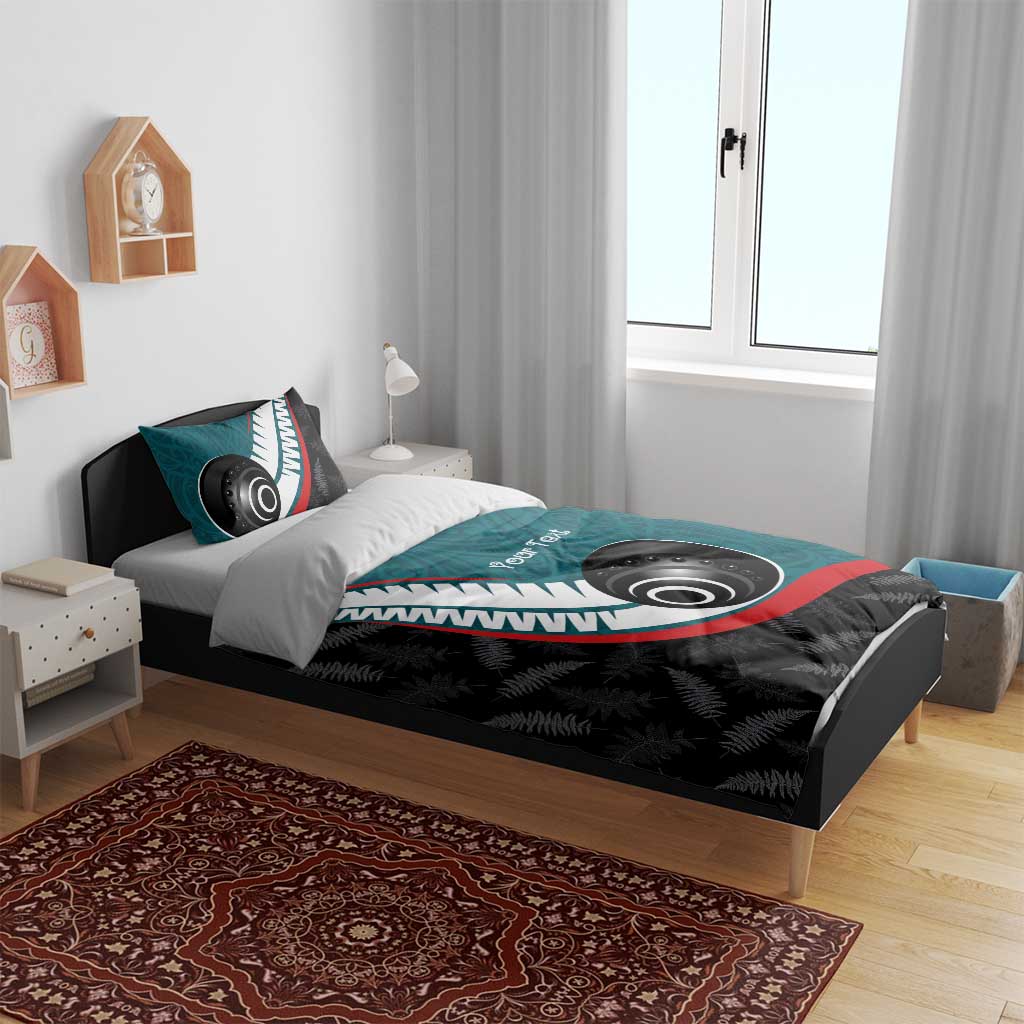 Personalised Aotearoa Lawn Bowls Bedding Set Maori and Silver Fern Sporty Style Teal Color LT03 - Polynesian Pride