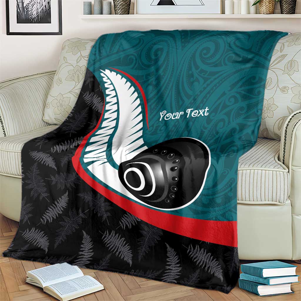 Personalised Aotearoa Lawn Bowls Blanket Maori and Silver Fern Sporty Style Teal Color LT03 - Polynesian Pride