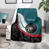 Personalised Aotearoa Lawn Bowls Blanket Maori and Silver Fern Sporty Style Teal Color LT03 - Polynesian Pride