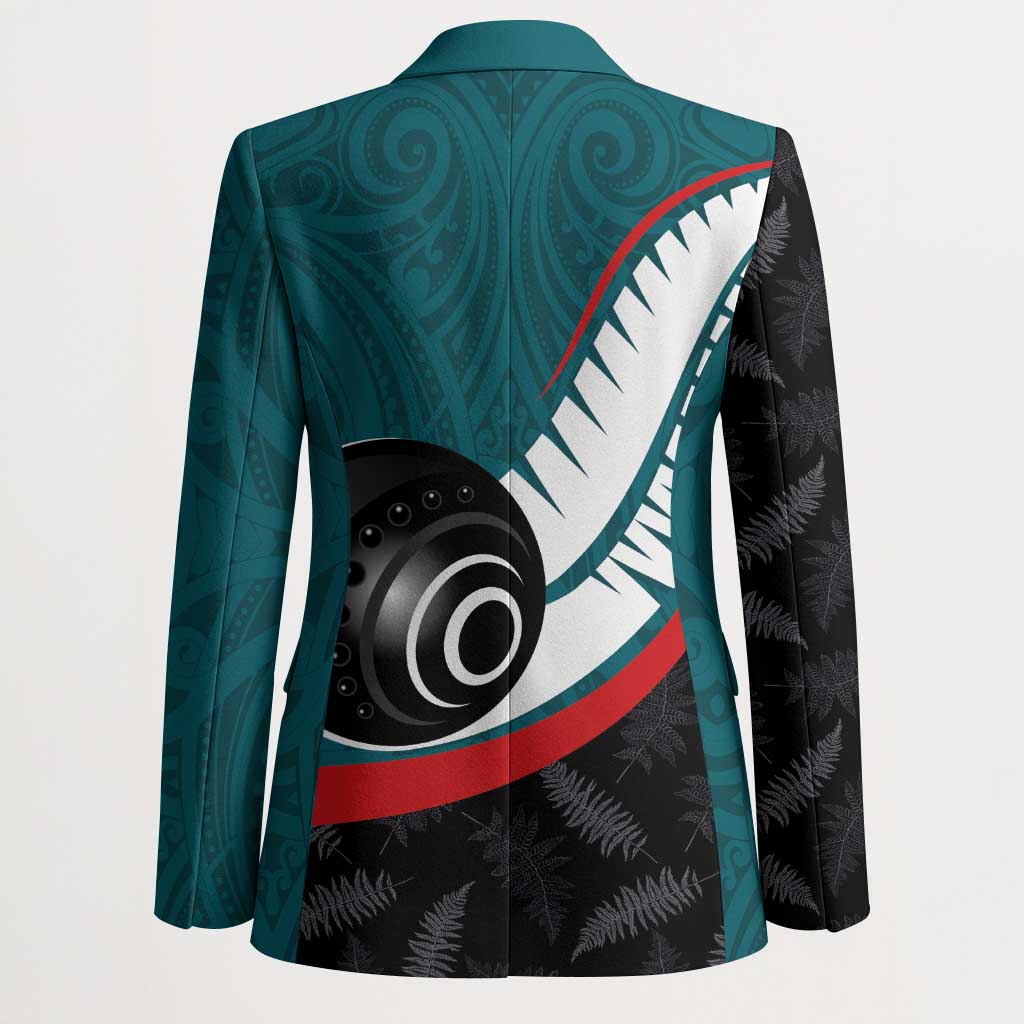 Personalised Aotearoa Lawn Bowls Blazer Maori and Silver Fern Sporty Style Teal Color LT03 - Polynesian Pride
