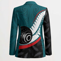 Personalised Aotearoa Lawn Bowls Blazer Maori and Silver Fern Sporty Style Teal Color LT03 - Polynesian Pride