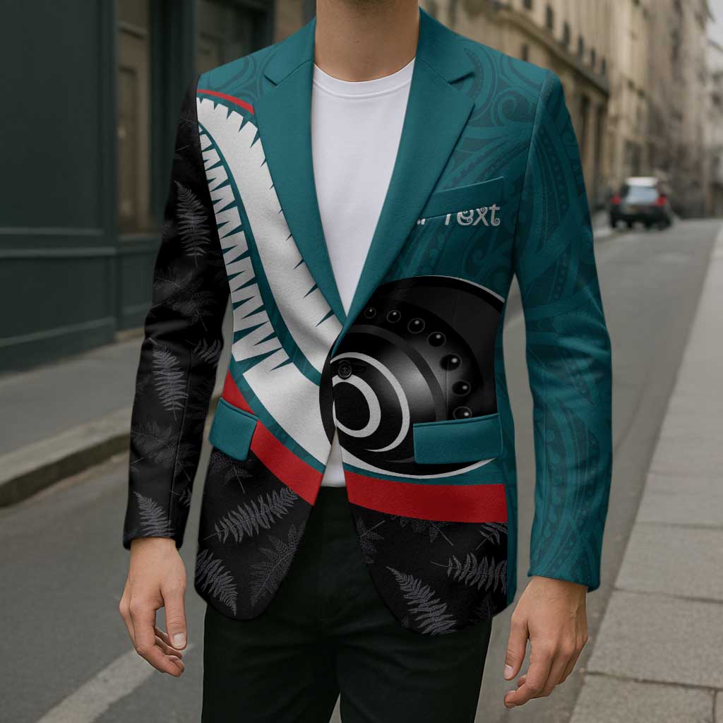 Personalised Aotearoa Lawn Bowls Blazer Maori and Silver Fern Sporty Style Teal Color LT03 - Polynesian Pride