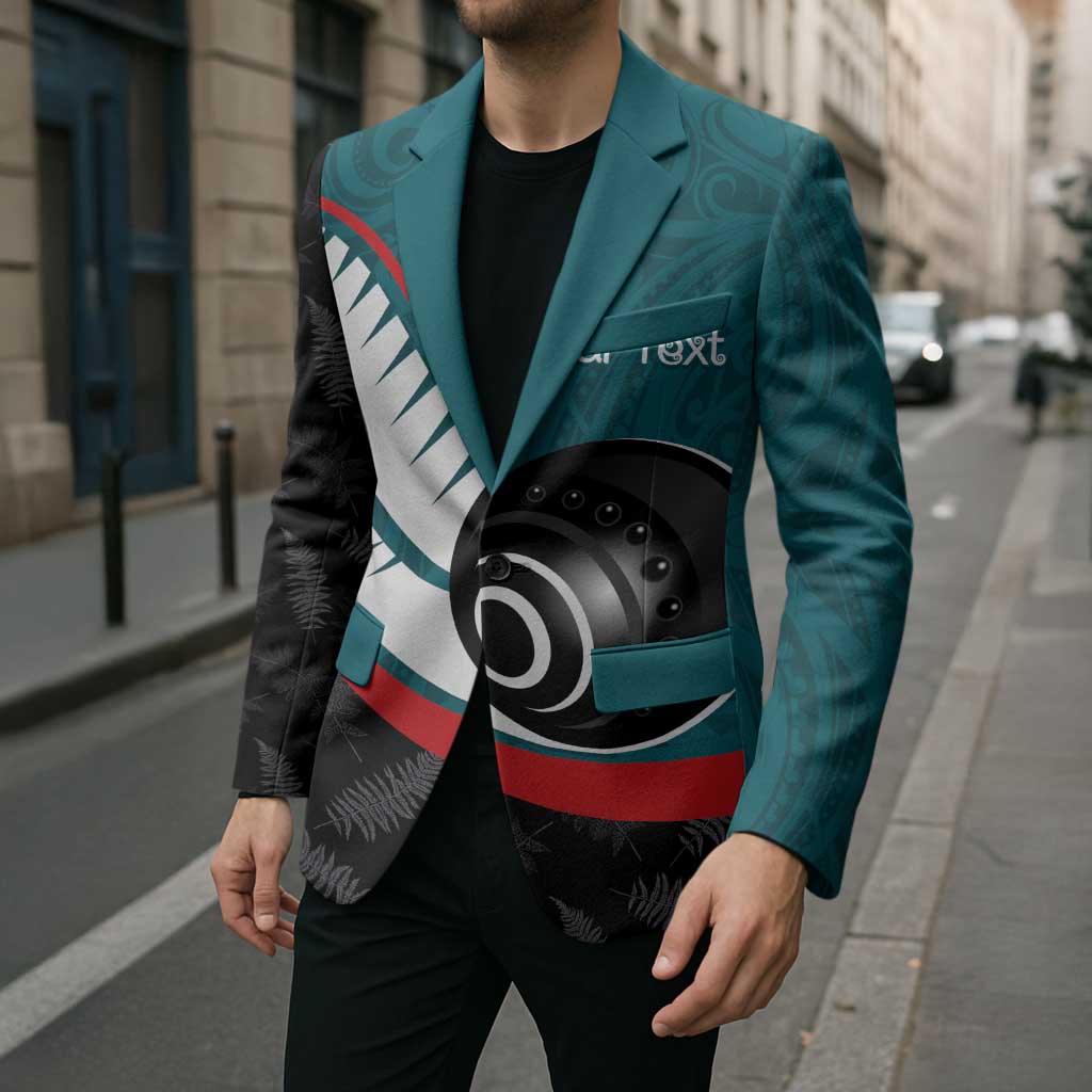 Personalised Aotearoa Lawn Bowls Blazer Maori and Silver Fern Sporty Style Teal Color LT03 - Polynesian Pride