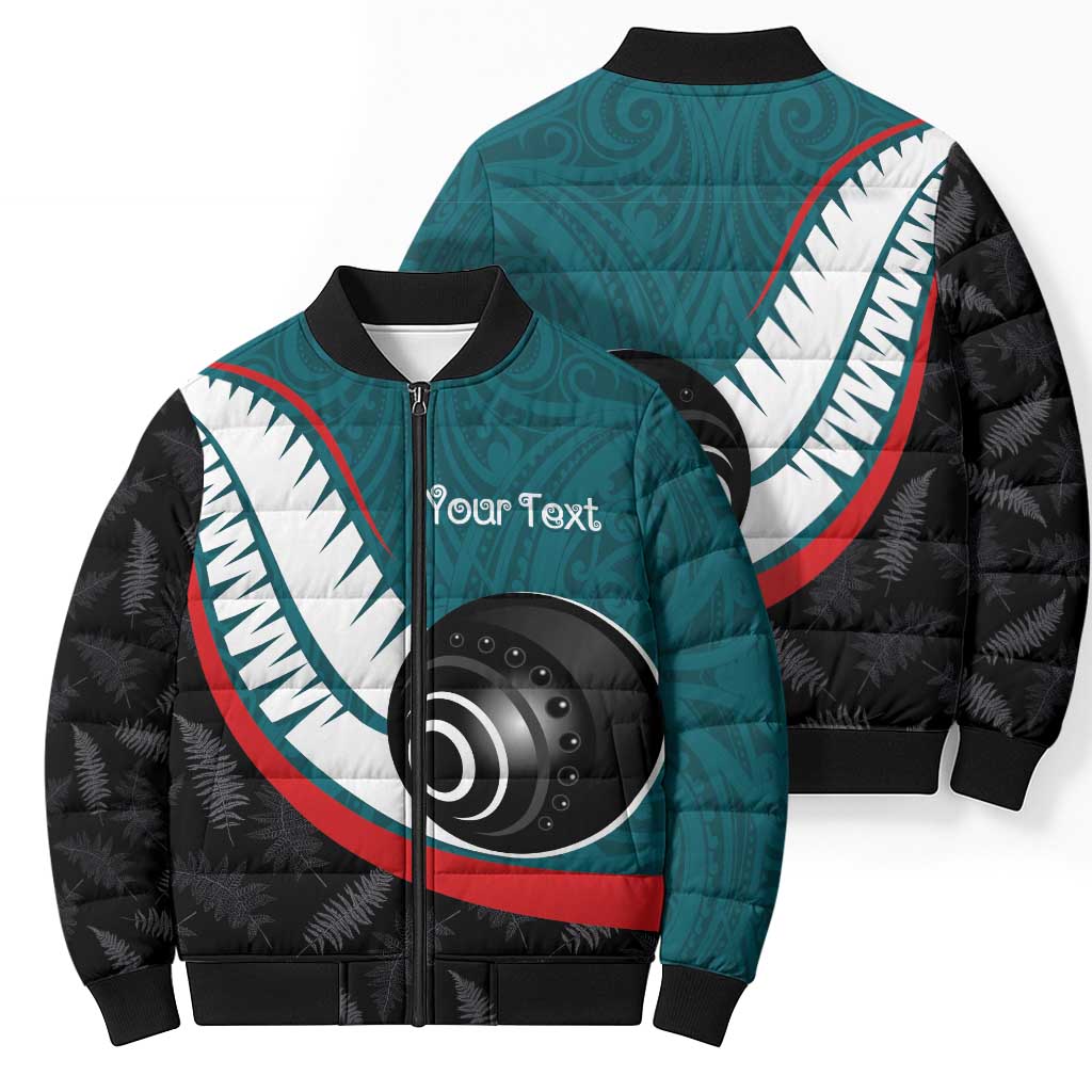 Personalised Aotearoa Lawn Bowls Bomber Puffer Jacket Maori and Silver Fern Sporty Style Teal Color LT03 - Polynesian Pride