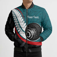 Personalised Aotearoa Lawn Bowls Bomber Puffer Jacket Maori and Silver Fern Sporty Style Teal Color LT03 - Polynesian Pride