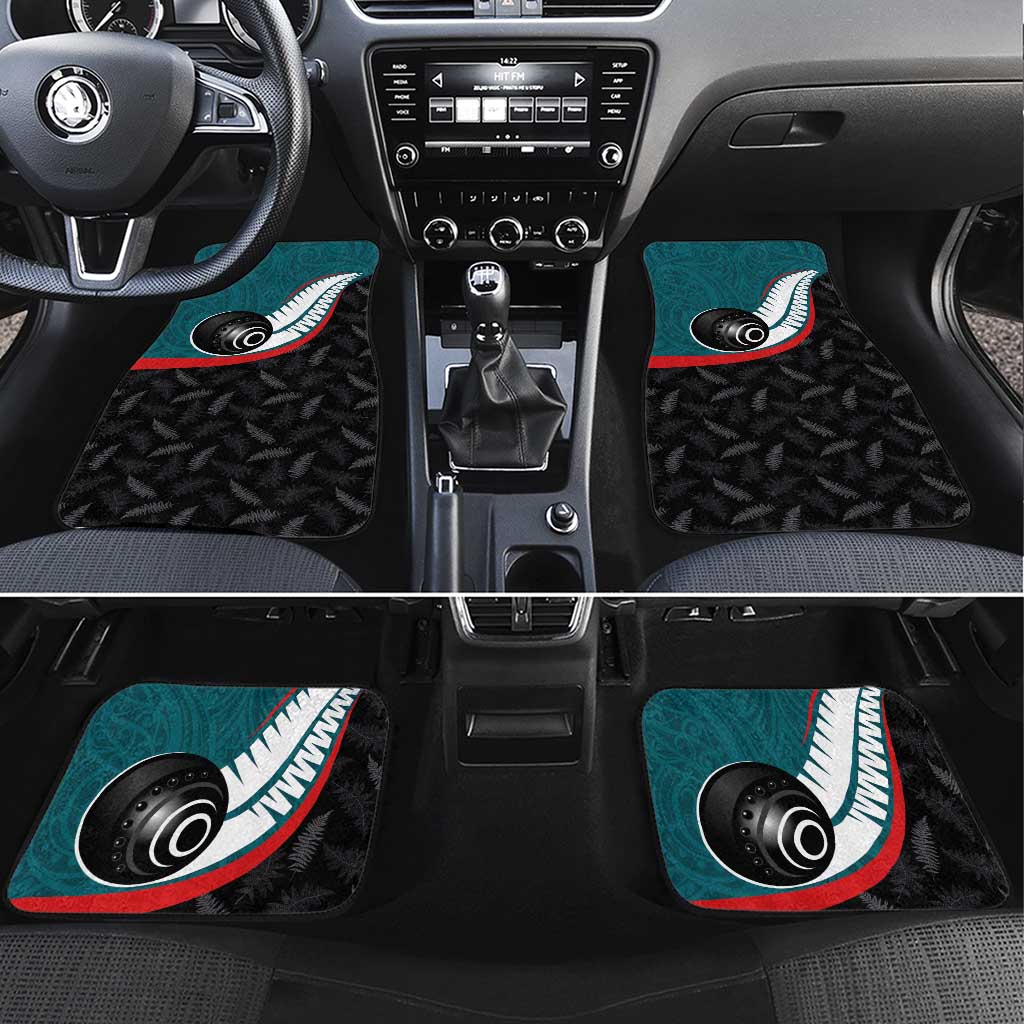 Aotearoa Lawn Bowls Car Mats Maori and Silver Fern Sporty Style Teal Color LT03 Set 4pcs Teal - Polynesian Pride