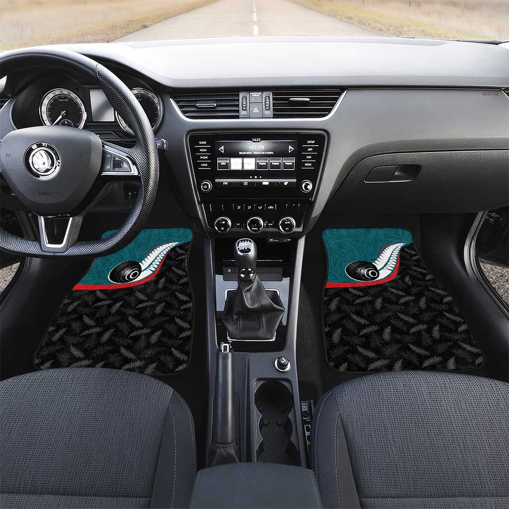 Aotearoa Lawn Bowls Car Mats Maori and Silver Fern Sporty Style Teal Color LT03 Set 2pcs - Front Teal - Polynesian Pride